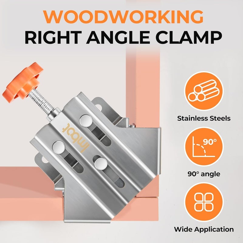 Imbot Right Angle Clamp，2pcs Stainless Steel 90 Degree Right Angle Clamp with Adjustable Swing Jaw，corner clamps for woodworking，For Welding, Framing and DIY Woodworking，Gifts for Men Dad (2Pieces) - Image 4